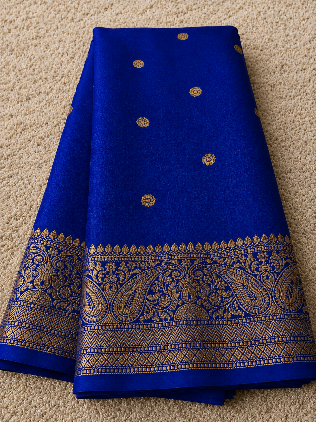 Royal Blue Woven Saree with Elegant Golden Paisley Border