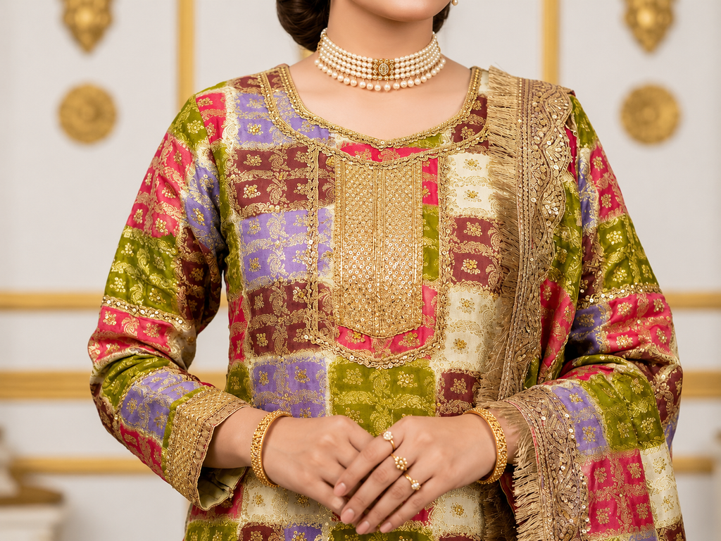 Multicolor Banarasi Gharara Set with Dupatta – Festive & Wedding Elegance