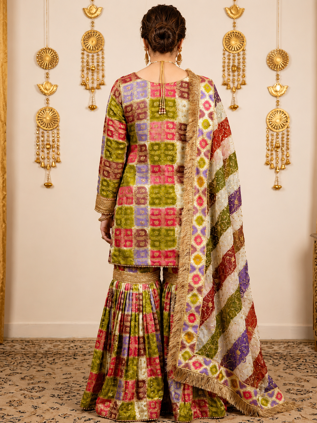 Multicolor Banarasi Gharara Set with Dupatta – Festive & Wedding Elegance