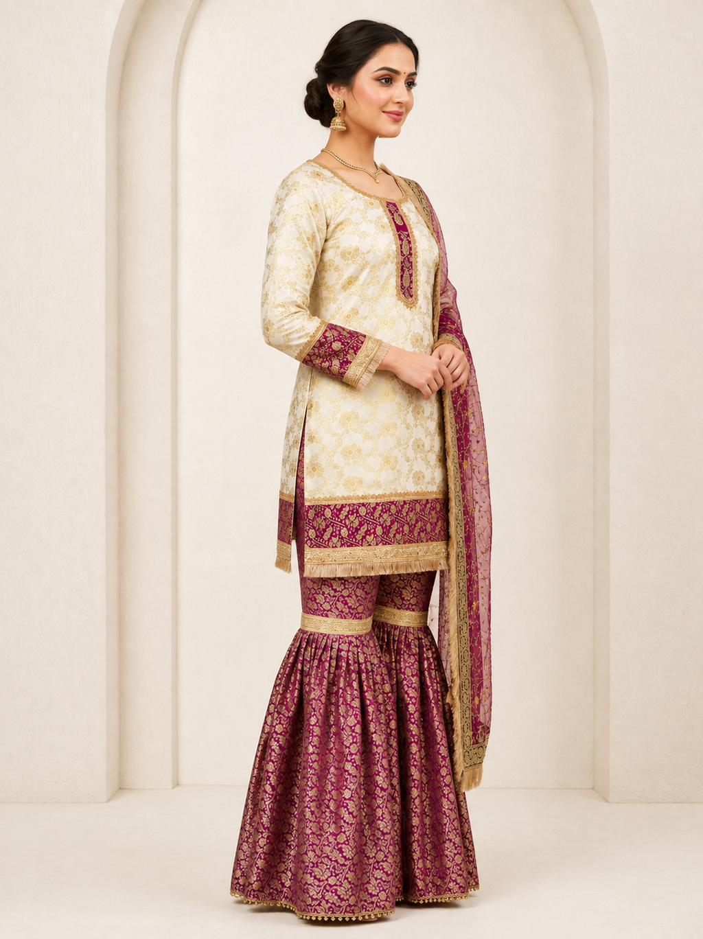 Royal Banarasi Gharara Set – Magenta & Gold