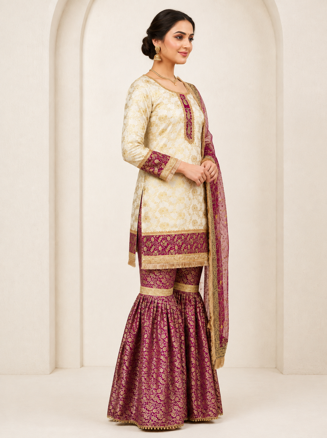 Royal Banarasi Gharara Set – Magenta & Gold