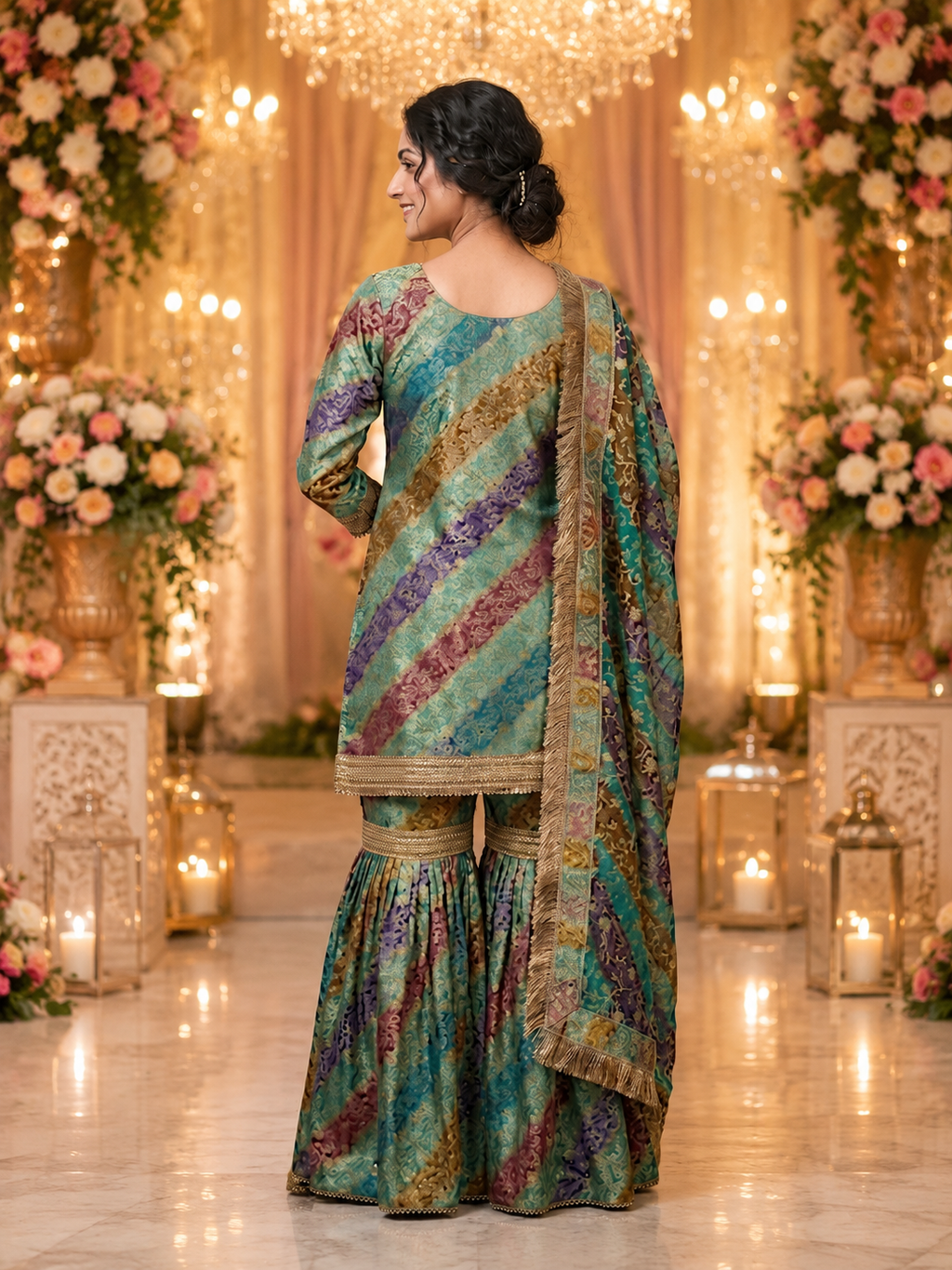Premium Banarasi Gharara Set for Women – Teal Blue Multicolour