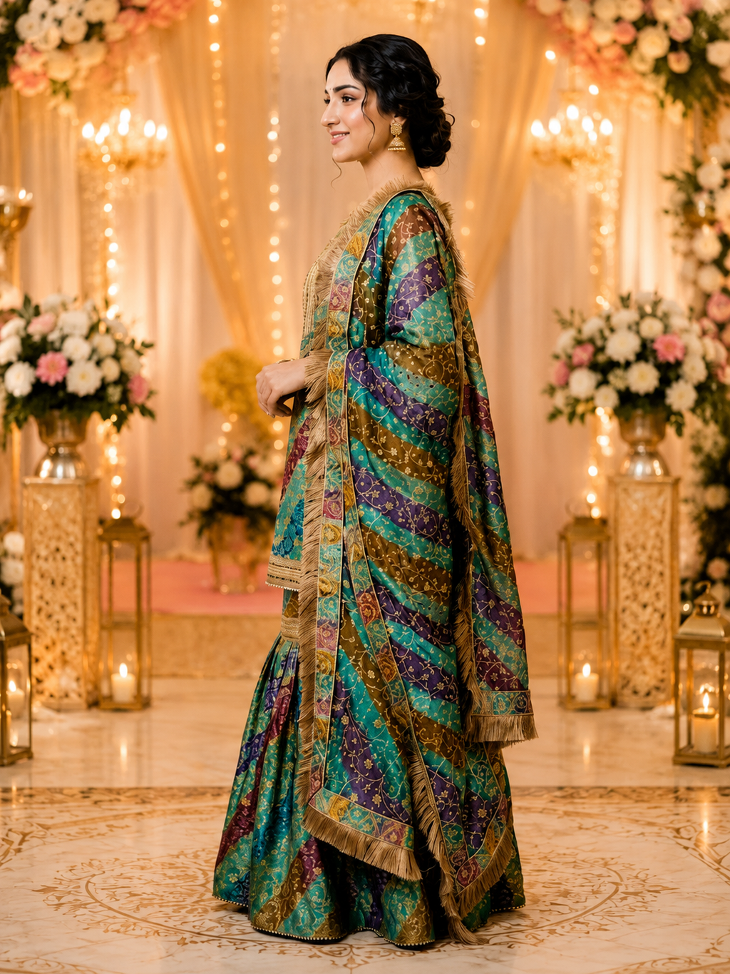 Premium Banarasi Gharara Set for Women – Teal Blue Multicolour