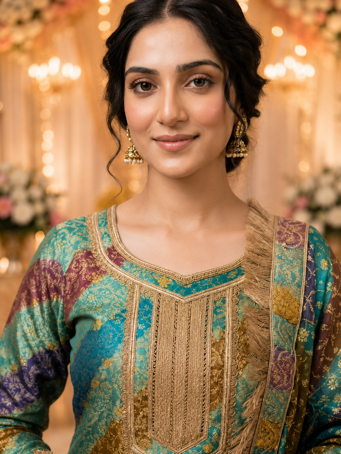 Premium Banarasi Gharara Set for Women – Teal Blue Multicolour