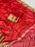 RED TISSUE SILK VIRAL GHUNGROO WORK SAREE