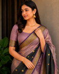 Premium Purple Banarasi Silk Saree with Rich Golden Zari Border