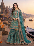 Rama Green Banarasi Gharara Set with Heavy Zari Work