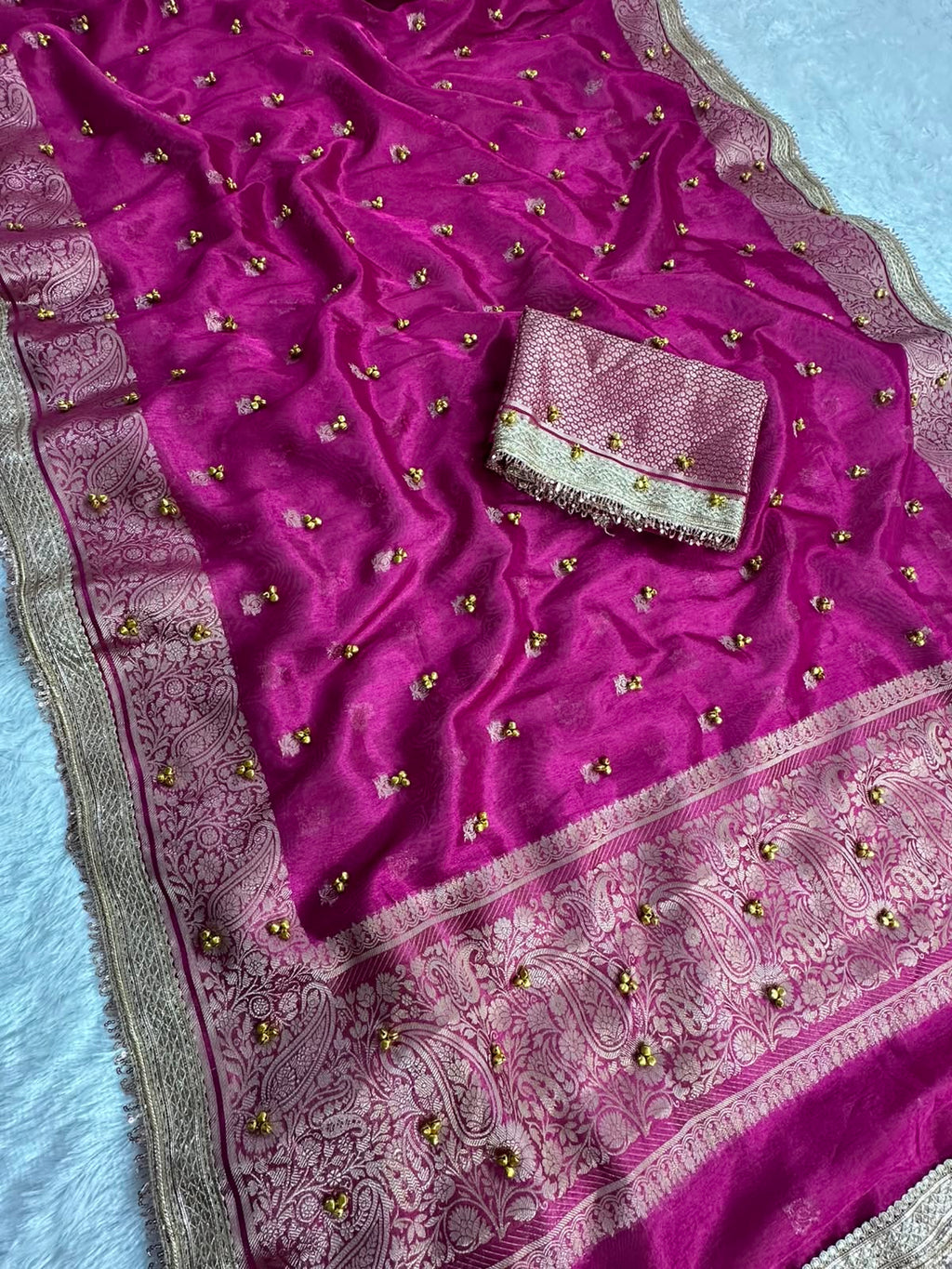 MAHARANI PINK TISSUE SILK VIRAL GHUNGROO WORK SAREE