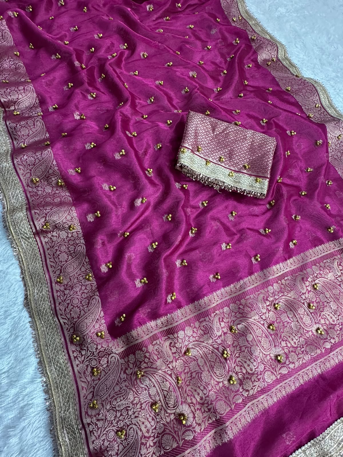 MAHARANI PINK TISSUE SILK VIRAL GHUNGROO WORK SAREE
