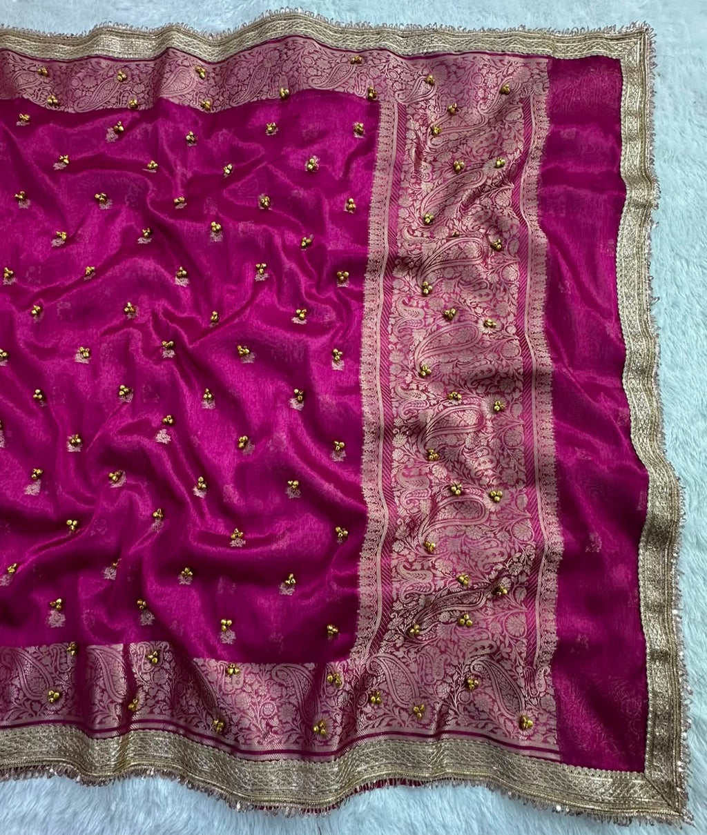 MAHARANI PINK TISSUE SILK VIRAL GHUNGROO WORK SAREE