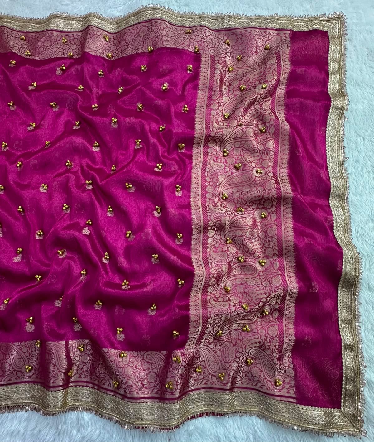 MAHARANI PINK TISSUE SILK VIRAL GHUNGROO WORK SAREE
