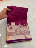 Maroon Banarasi Woven Saree with Rich Zari Temple & Ghat Border ( Mashroom Katan )