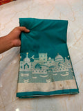 Rama Green Banarasi Mashru Katan Saree with Rich Zari Temple & Ghat Border