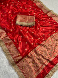 RED TISSUE SILK VIRAL GHONGROO WORK SAREE WITH RICH PALLU